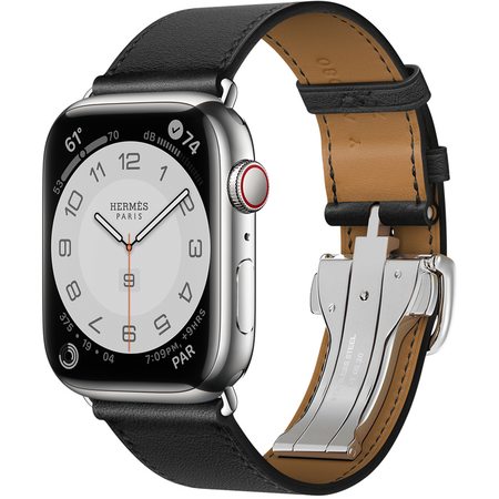 Умные часы Apple Watch Hermès Series 7 GPS + Cellular 45мм Stainless Steel Case with Single Tour Deployment Buckle, серебристый/Noir