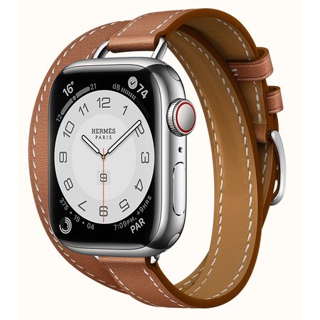 Умные часы Apple Watch Hermès Series 7 GPS + Cellular 41мм Stainless Steel Case with Double Tour, серебристый/Fauve